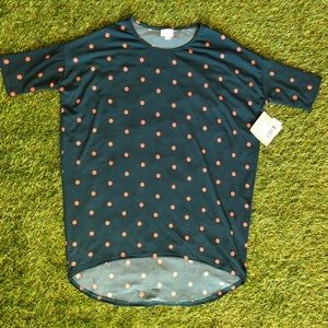 NWT! LuLaRoe Irma Polkadot Top, Greenish Blue